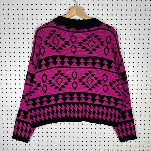 Vtg 90s Aztec Pink Black Sweater Women's Medium USA Made Western Cropped Y2K - Picture 3 of 6